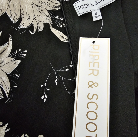 NWT Piper & Scoot Black & Blush Flowy Sleeves Defined Waist Wide Legs Jumpsuit - Picture 8 of 9